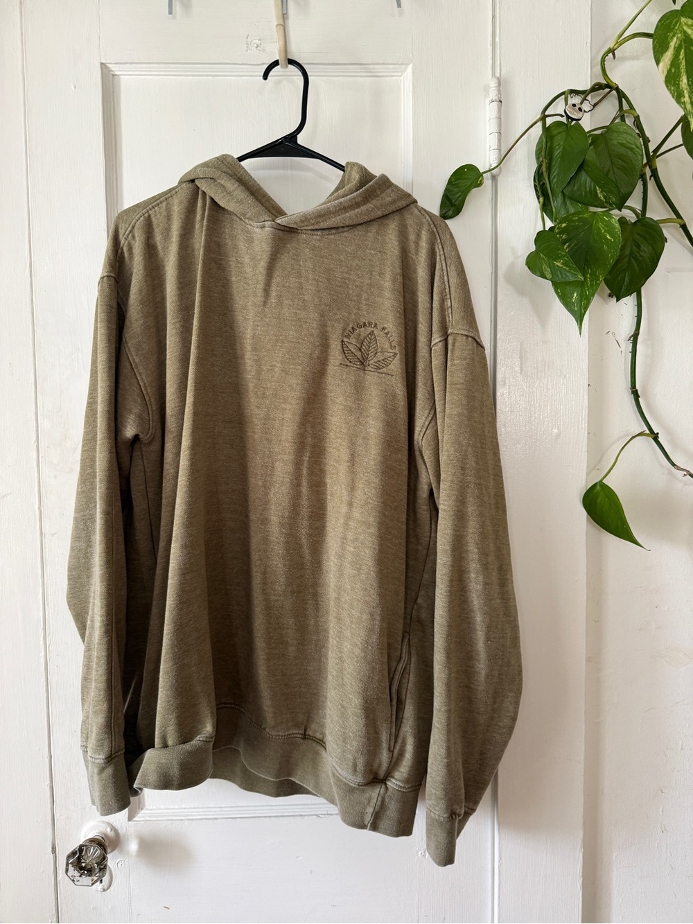 Men's Olive Green Hooded Sweatshirt NIAGARA FALLS River wear size 2XL